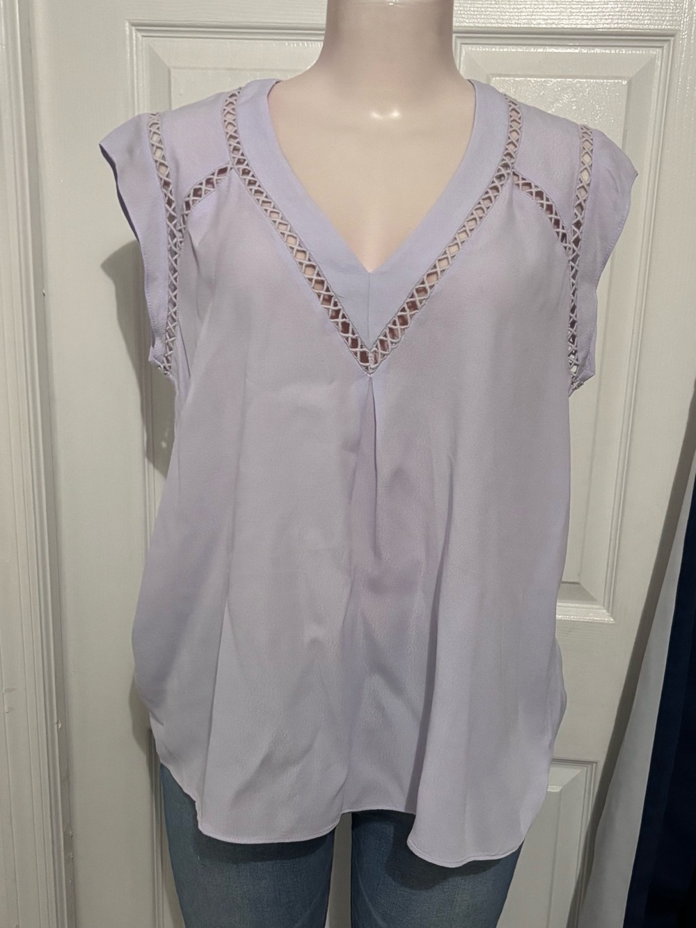 Rebecca Taylor Lavender Lace-Trim V-Neck Blouse